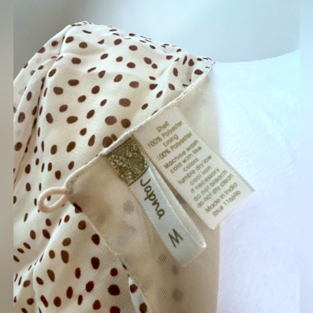 Japna Cream Polka Dot Tiered Ruffle Mini Dress – Size M - Picture 2 of 4